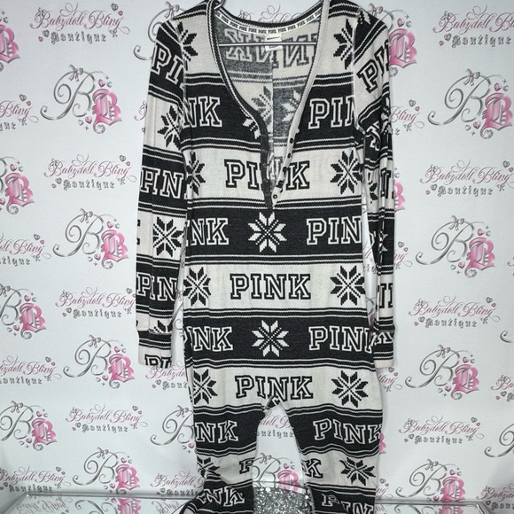 Victoria secret pink onesie long sleeve but flap waffle knit winter Pajamas - Picture 13 of 14